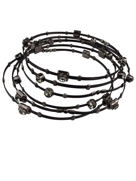 Seasonal Whispers Womens Black Metal Bracelets Set Crystal Accents Multi-Layer - Picture 1 of 6